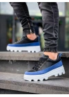 KB-056 Kuback Siyah Mavi Detaylı Beyaz Yüksek Taban Günlük Spor Ayakkabı