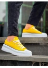 KB-CX-3 Kuback Kısa Sarı Keten Beyaz Yüksek Taban Spor Ayakkabı
