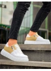 KB-X155 Kuback Beyaz Cilt Bej Süet Detaylı Beyaz Yüksek Taban Günlük Spor Ayakkabı