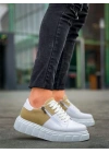 KB-X155 Kuback Beyaz Cilt Bej Süet Detaylı Beyaz Yüksek Taban Günlük Spor Ayakkabı
