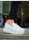 KB-X155 Kuback Beyaz Cilt Detaylı Beyaz Yüksek Taban Günlük Spor Ayakkabı