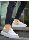 KB-X155 Kuback Beyaz Cilt Gri Süet Detaylı Beyaz Yüksek Taban Günlük Spor Ayakkabı