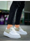 KB-X155 Kuback Beyaz Cilt Gri Süet Detaylı Beyaz Yüksek Taban Günlük Spor Ayakkabı