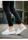 KB-X155 Kuback Beyaz Cilt Gri Süet Detaylı Beyaz Yüksek Taban Günlük Spor Ayakkabı