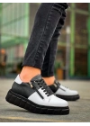 KB-X155 Kuback Beyaz Cilt Siyah Cilt Detaylı Siyah Yüksek Taban Günlük Spor Ayakkabı
