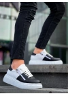 KB-X155 Kuback Siyah Cilt Beyaz Cilt Detaylı Beyaz Yüksek Taban Günlük Spor Ayakkabı