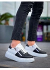 KB-X155 Kuback Siyah Cilt Beyaz Cilt Detaylı Beyaz Yüksek Taban Günlük Spor Ayakkabı