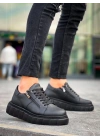 KB-X155 Kuback Siyah Cilt Detaylı Siyah Yüksek Taban Günlük Spor Ayakkabı