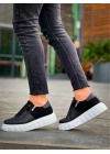 KB-X155 Kuback Siyah Cilt Siyah Süet Detaylı Beyaz Yüksek Taban Günlük Spor Ayakkabı
