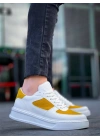 KB-X8 Kuback Beyaz Cilt Sarı Süet Detaylı Beyaz Yüksek Taban Günlük Spor Ayakkabı
