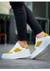 KB-X8 Kuback Beyaz Cilt Sarı Süet Detaylı Beyaz Yüksek Taban Günlük Spor Ayakkabı