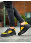 KB-X8 Kuback Siyah Sarı Cilt Yüksek Taban Günlük Spor Ayakkabı