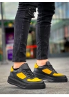 KB-X8 Kuback Siyah Sarı Cilt Yüksek Taban Günlük Spor Ayakkabı