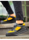 KB-X8 Kuback Siyah Sarı Cilt Yüksek Taban Günlük Spor Ayakkabı