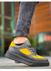 KB-X8 Kuback Siyah Sarı Cilt Yüksek Taban Günlük Spor Ayakkabı