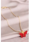 Kırmızı Kelebek Model Kadın Kolye