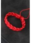 Kırmızı Örgü Deri Erkek Bileklik