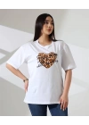 Leopar kalp Baskılı Kadın T-Shirt