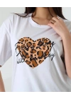 Leopar kalp Baskılı Kadın T-Shirt