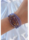 Lila Renk Zirkon Taşlı İpli Çoklu Bileklik