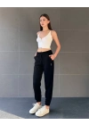 Paça Lastikli Rahat Kumaş Eşofman Siyah