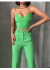 Palazzo pantolonlu alt üst takım yeşil