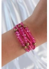 Pembe Renk Zirkon Taşlı İpli Çoklu Bileklik