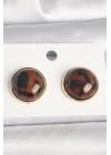Pirinç Gold Renk 3D Daire Leopar Model Kadın Küpe