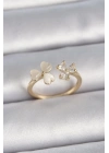 Pirinç Gold Renk Ayarlanabilir Zirkon Taşlı Kalp Beyaz Mineli Model Kadın Yüzük