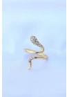 Pirinç Gold Renk Ayarlanabilir Zirkon Taşlı Yılan Yüzük