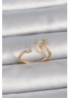 Pirinç Gold Renk Ayarlanabilir Zirkon Taşlı Yıldız Model Kadın Yüzük