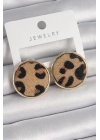 Pirinç Gold Renk Daire Plaka Model Leopar Desenli Kadın Küpe
