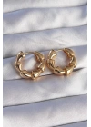 Pirinç Gold Renk Damla Kıvrım Tasarımlı Halka Küpe