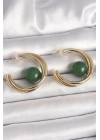 Pirinç Gold Renk Halka Model Yeşil Boncuk Detay Kadın Küpe