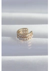 Pirinç Gold Renk İncili Baget Taşlı Earcuff Küpe