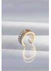 Pirinç Gold Renk İncili Baget Taşlı Earcuff Küpe