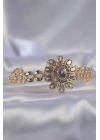 Pirinç Gold Renk İri Zirkon Taşlı Çiçek Figürlü Bileklik