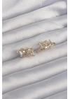 Pirinç Gold Renk İri Zirkon Taşlı Kıvrımlı Minimal Kelebekli Halka Küpe