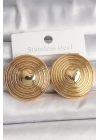 Pirinç Gold Renk Kalp İşlemeli Daire Plaka Model Kadın Küpe