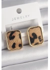 Pirinç Gold Renk Kare Leopar Desen Model Kadın Küpe