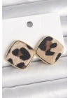 Pirinç Gold Renk Kare Leopar Model Kadın Küpe