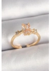 Pirinç Gold Renk Kare Zirkon Taş Model Kadın Yüzük