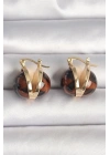 Pirinç Gold Renk Leopar Desen 3D Daire Model Kadın Küpe