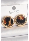 Pirinç Gold Renk Leopar Desen Daire Model Kadın Küpe