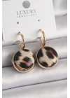 Pirinç Gold Renk Leopar Desenli Daire Model Kadın Küpe