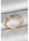 Pirinç Gold Renk Pembe Damla Zirkon Taşlı Ayarlanabilir Kadın Yüzük