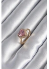 Pirinç Gold Renk Pembe Zirkon Taş Kalp Charm Model Kadın Yüzük