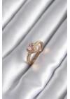 Pirinç Gold Renk Pembe Zirkon Taş Kalp Charm Model Kadın Yüzük