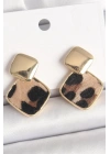 Pirinç Gold Renk Sallant Kare Leopar Desen Model Kadın Küpe