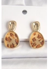Pirinç Gold Renk Sallantı Leopar Desen Kare Model Kadın Küpe